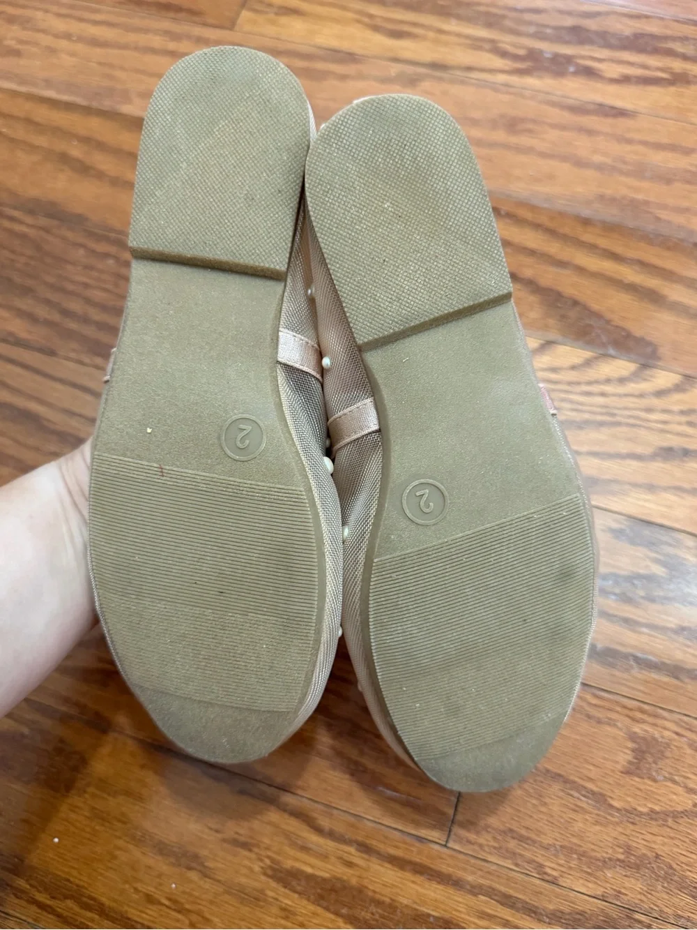 art class Girls Peach-Beige Pearl Mesh Mary Jane Ballet Flats